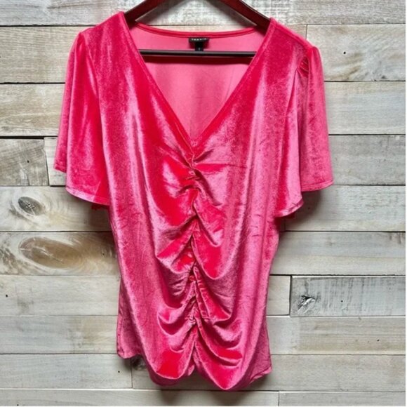 Torrid Velvet Shirred Front Flutter Sleeve Top Tea Berry size 2 - Picture 3 of 7